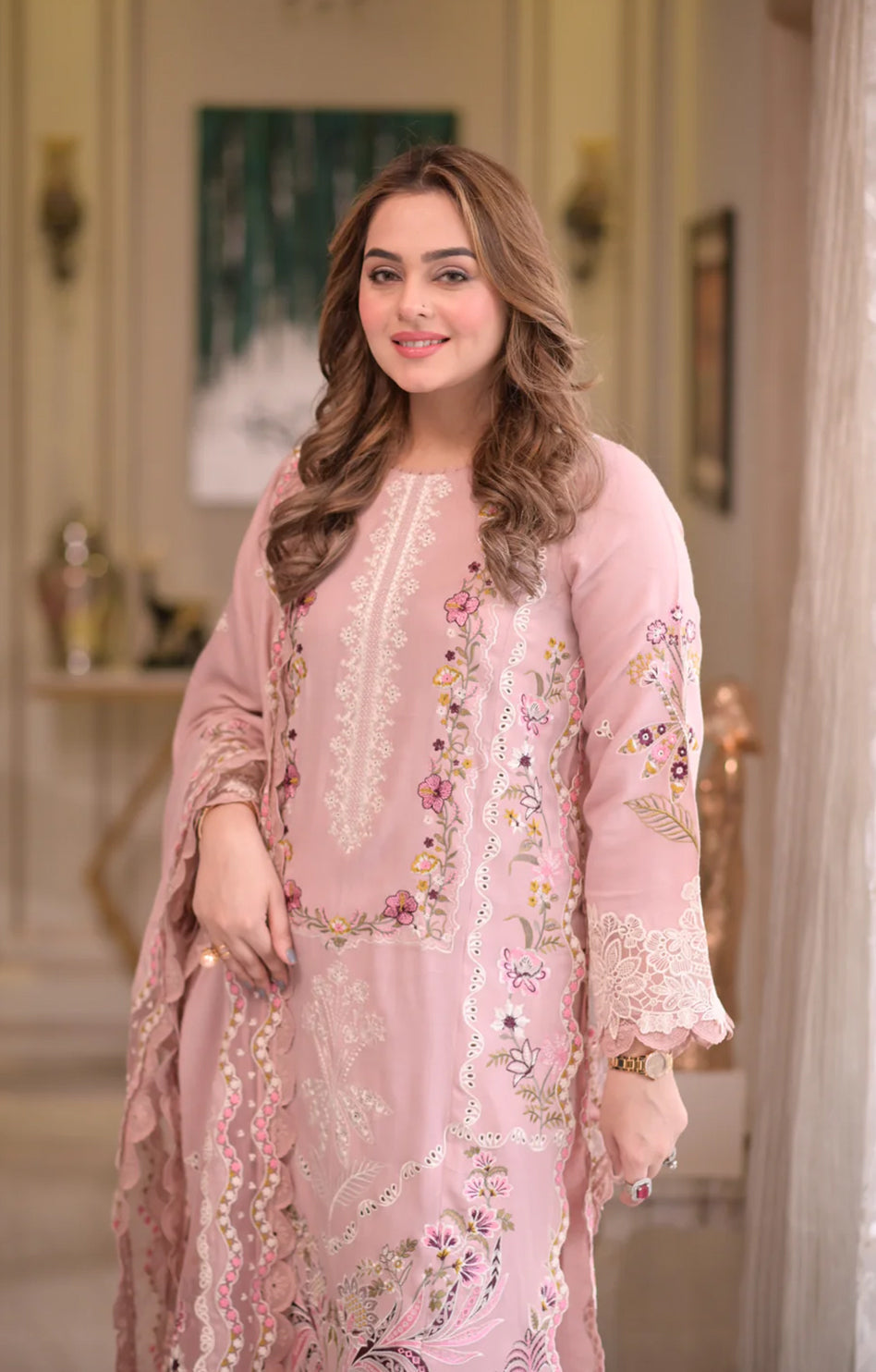 Aneelas Luxury Lawn - D10 (Blush Pink)