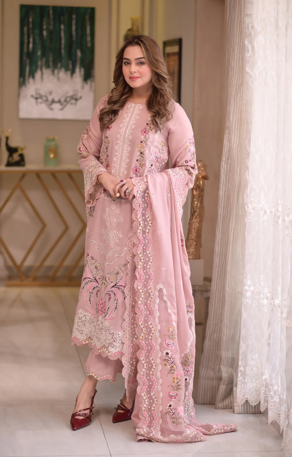 Aneelas Luxury Lawn - D10 (Blush Pink)