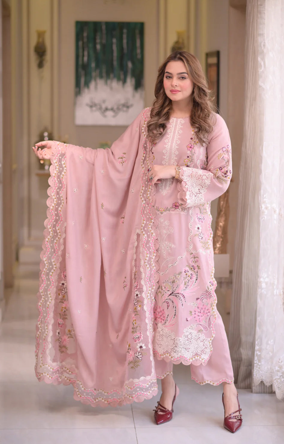 Aneelas Luxury Lawn - D10 (Blush Pink)