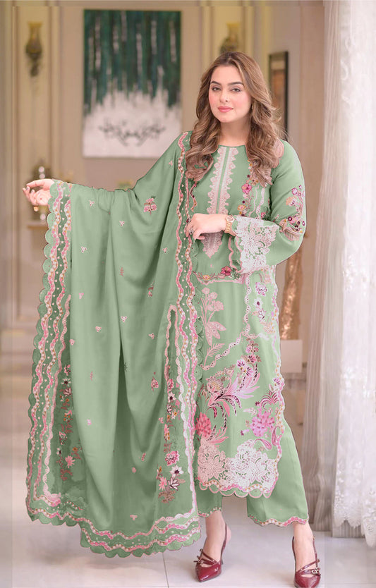 Aneelas Luxury Lawn - D10 (Sage green)